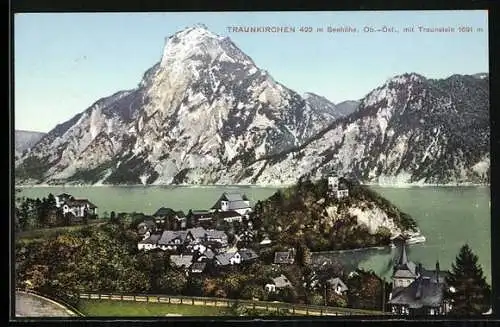 AK Traunkirchen, Ortsansicht mit Traunstein