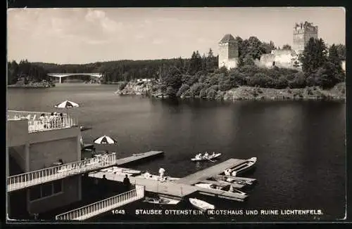 AK Ottenstein, Stausee mit Bootshaus und Ruine Lichtenfels