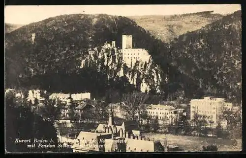 AK Baden, Pension Silvana und Burgruine Rauhenstein