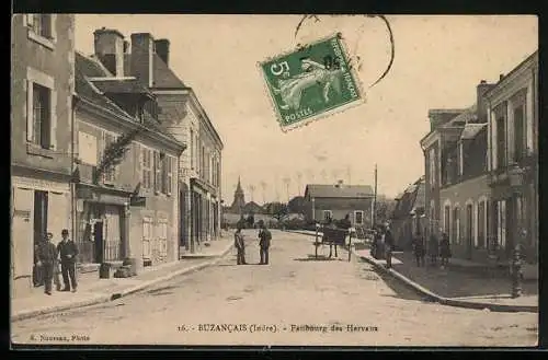AK Buzancais, Faubourg des Hervaux, Strassenpartie im Sonnenschein