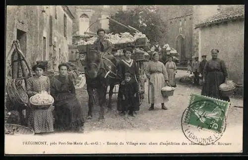 AK Frégimont près Port-Ste-Marie, Entrée du Village avec chars d`expédition des chasselas de M- Rousset