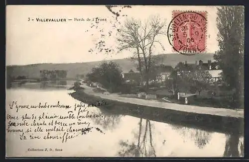 AK Villevallier, Bords de l`Yonne avec vue pittoresque du paysage fluvial et des maisons environnantes