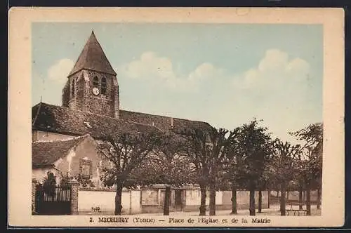 AK Michery /Yonne, Place de l`Église et de la Mairie