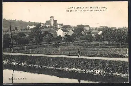 AK Saint-Aubin-sur-Yonne /Yonne, Vue prise du Sud-Est sur les Bords du Canal