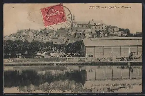 AK Joigny, Le Quai Saint-Florentin et vue sur la ville depuis la rivière