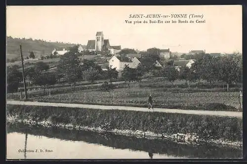 AK Saint-Aubin-sur-Yonne /Yonne, Vue prise du Sud-Est sur les Bords du Canal