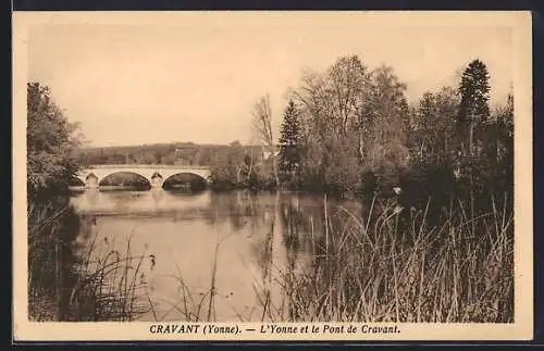 AK Cravant /Yonne, L`Yonne et le Pont de Cravant