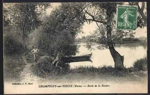 AK Champigny-sur-Yonne, Bords de la Rivière
