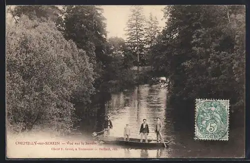 AK Chemilly-sur-Serein, Vue sur le Serein avec promeneurs sur un bateau