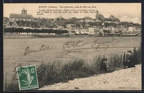 AK Joigny /Yonne, Vue générale prise du Port au Bois, églises et route des autos visibles