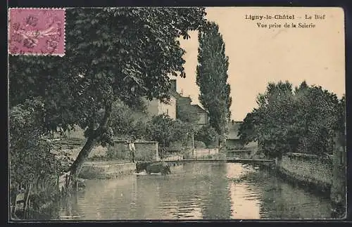 AK Ligny-le-Châtel, Le Bief vue prise de la Scierie