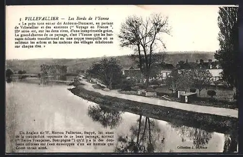 AK Villevallier, Les Bords de l`Yonne avec arbres et maisons reflétés dans l`eau paisible