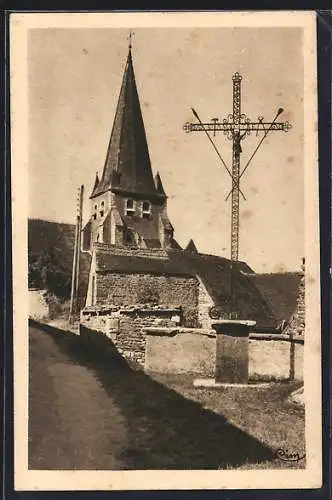 AK Beine /Chablis, Église et Calvaire avec croix en fer forgé
