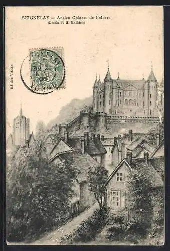 AK Seignelay, Ancien Château de Colbert, Dessin de H. Mathieu