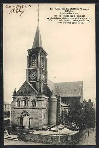 AK Quarré-les-Tombes /Yonne, L`église avec sa tour d`îlot et ses 109 tombes gallo-romaines