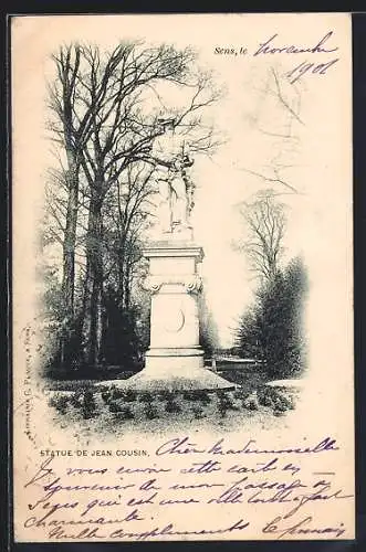 AK Sens, Statue de Jean Cousin dans un parc boisé