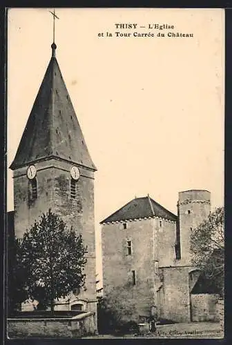 AK Thisy, L`Église et la Tour Carrée du Château