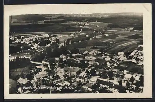 AK Schrems /N.-Ö., Totalansicht mit Fernblick vom Flugzeug aus