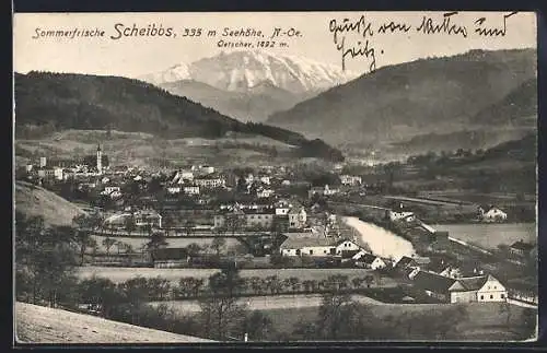 AK Scheibbs /N.-Ö., Ortsansicht mit Ötscherblick aus der Vogelschau