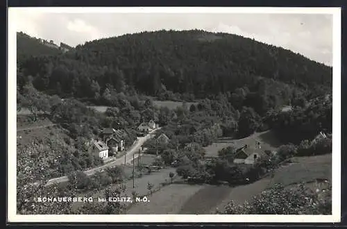 AK Edlitz /N.-Oe., Schauerberg mit Landstrasse aus der Vogelschau