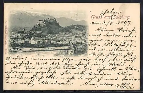 AK Salzburg, Totalansicht mit Festung u. Bergpanorama