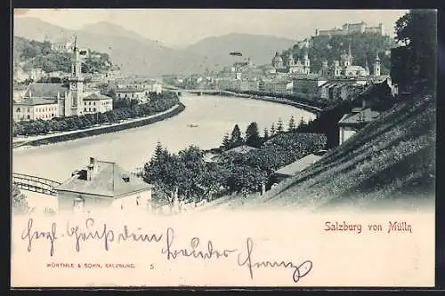AK Salzburg, Ortspanorama von Mülln aus