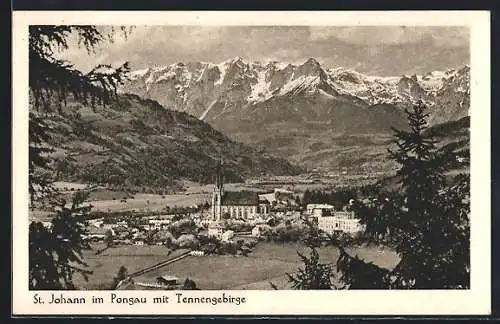 AK St. Johann im Pongau, Gesamtansicht mit Umgebung u. Tennengebirge