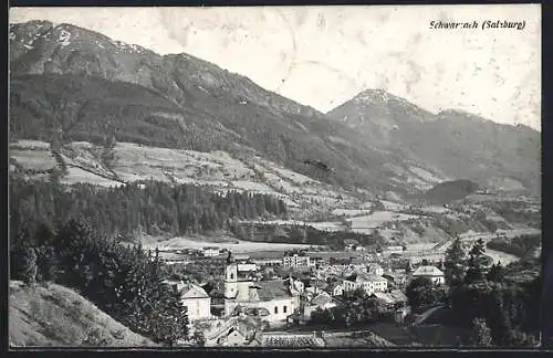 AK Schwarzach, Ortspanorama mit Bergen