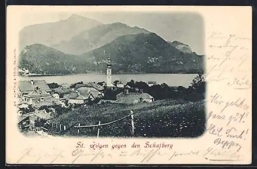 AK St. Gilgen, Ortsansicht gegen den Schafberg