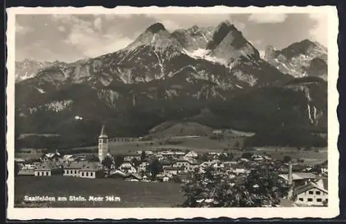 AK Saalfelden am Stein. Meer, Ortsansicht mit Gipfelpanorama