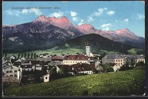 AK Saalfelden, Ortsansicht mit dem Steinernen Meer