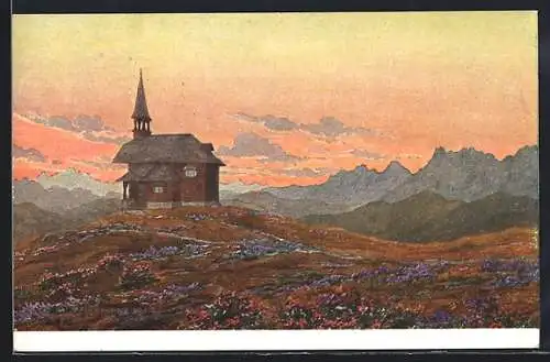 Künstler-AK Schmittenhöhe, Elisabethkapelle mit Umgebung