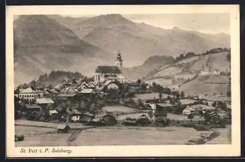 AK St. Veit i. P., Ortsansicht mit Bergpanorama