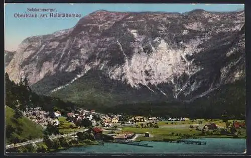 AK Obertraun, Ortspanorama mit Hallstättersee