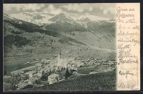 AK Hofgastein, Totalansicht mit Gipfelpanotama aus der Vogelschau