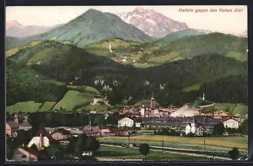 AK Hallein, Ortsansicht gegen den Hohen Göll