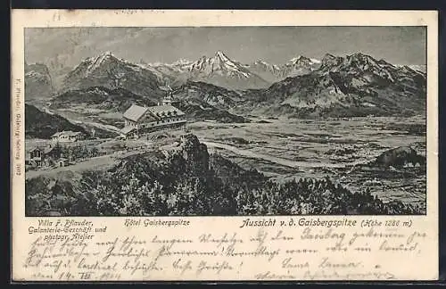 AK Salzburg, Hotel Gaisbergspitze, Villa F. Pflauder Galanterie-Geschäft u. phot. Atelier