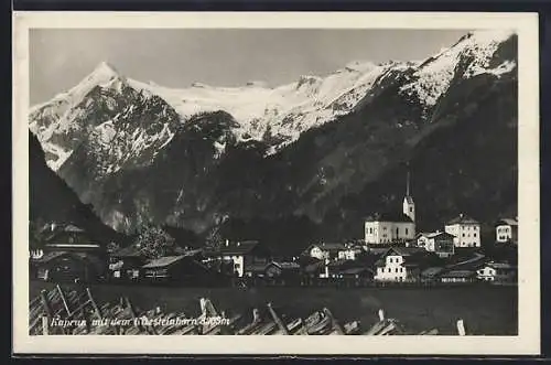 AK Kaprun, Ortspanorama mit dem Kitzsteinhorn