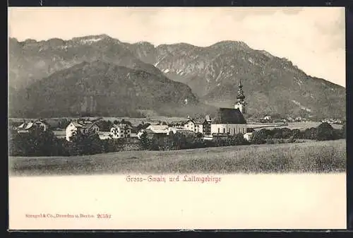 AK Gross-Gmain, Ortsansicht mit Lattengebirge
