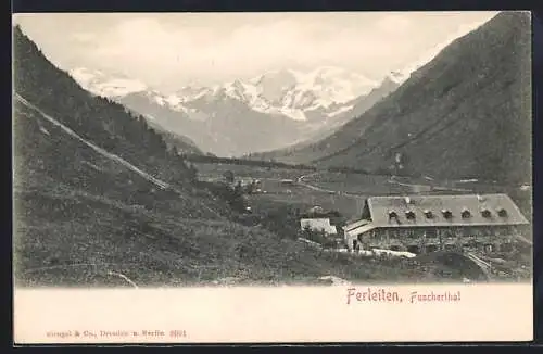 AK Ferleiten, Ortsansicht mit Fuscherthal und Bergblick