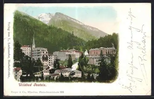AK Wildbad Gastein, Totalansicht mit Bergblick