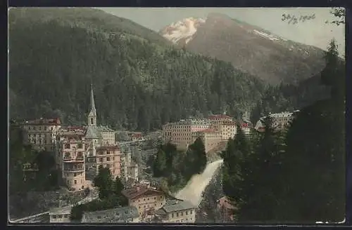 AK Bad Gastein, Teilansicht mit Wasserfall und Bergspitzen