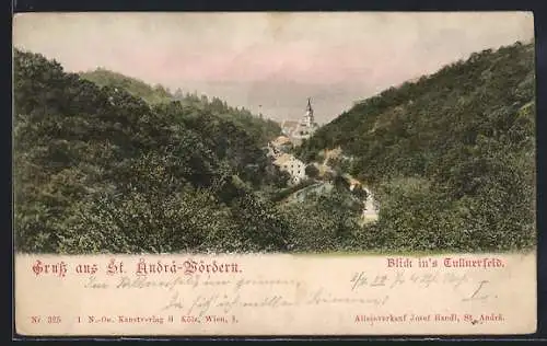 AK Andrä-Wördern, Blick ins Tullnerfeld mit Ortsansicht