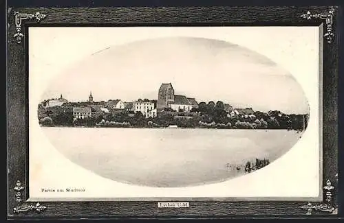 Präge-AK Lychen /U.-M., Partie am Stadtsee, Passepartout