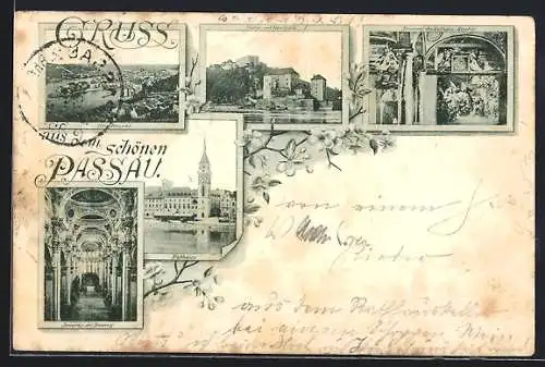 AK Passau, Rathaus, Inneres des Rathaus-Saales, Unter- und Oberhaus