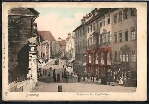 AK Nürnberg, Partie von der Fleischbrücke, Strassenbahn