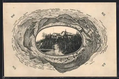 AK Jonsdorf, Johannisstein, Rundschau mit Landskrone, Seitendorf und Reichenau