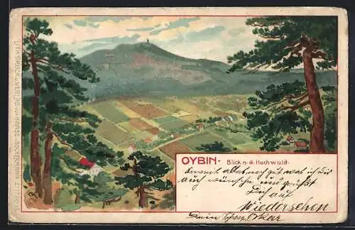 Lithographie Oybin, Blick nach dem Hochwald