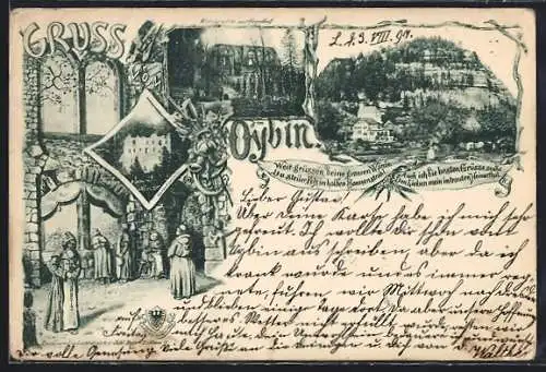 AK Oybin, Kirchruine mit Friedhof, Retectorium
