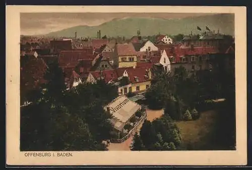 AK Offenburg i. Baden, Gasthaus Vivarium mit Blick auf den Ort